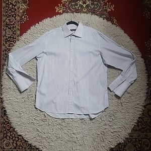 Mens Canali Button Up Shirt Blue White Stripe Business Career Work Dress Wedding